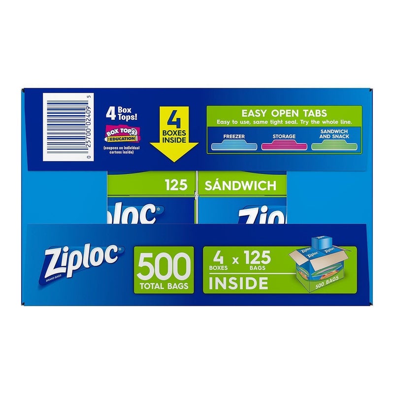 Ziploc Easy Open Tabs Sandwich Bags 125 Count (Pack of 4) - Image 4